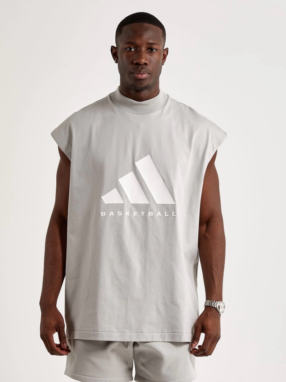 Men’s ADIDAS Basketball Sleeveless Tee Metal Gray Size Large IA3445 Oversized